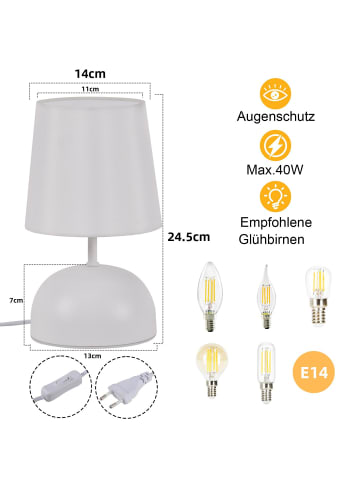ZMH Tischleuchte E14 in weiß runde Stoffschirm