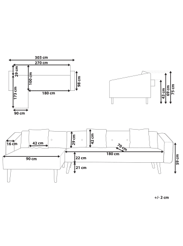 Beliani Ecksofa VADSO in Grün/Braun - (W) 303 x (H) 72 x (L) 98 cm