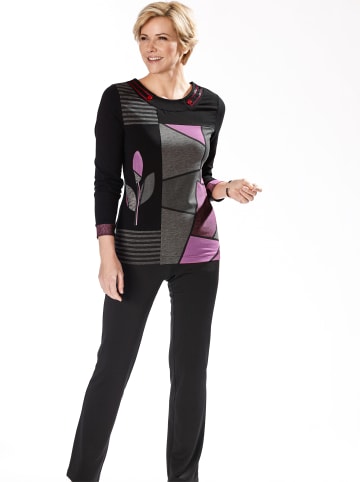 WITT WEIDEN Rundhalsshirt in schwarz-orchidee-gemustert