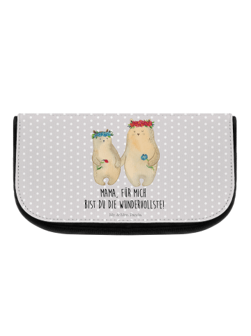 Mr. & Mrs. Panda Kosmetiktasche Bären mit Blumenkranz mit Spruch in Grau Pastell