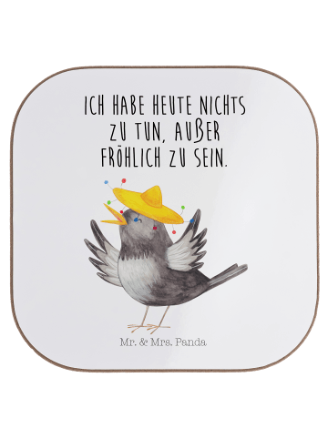 Mr. & Mrs. Panda Glasuntersetzer Rabe Sombrero mit Spruch in Weiß