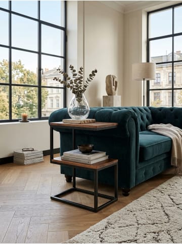 KADIMA DESIGN Beistelltisch aus Massivholz INDI, S-Design, Schwarz, 2 Ablageflächen in Braun