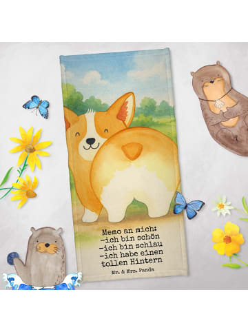 Mr. & Mrs. Panda Badehandtuch Corgi Po Design mit Spruch in Weiß