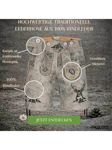 PAULGOS Lederhose Kurz Echtleder HK4 ANTIK in Mitternachtsgrau