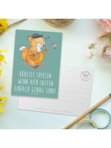 Mr. & Mrs. Panda Postkarte Ukulele Freude mit Spruch in Meeresbrise