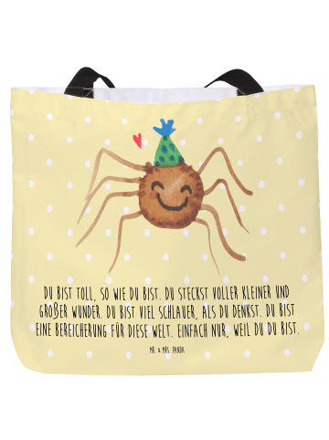 Mr. & Mrs. Panda Strandtasche Spinne Agathe Party mit Spruch in Gelb Pastell