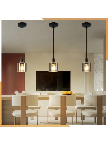 ZMH Pendelleuchte 1-flammige E27 in rauchgrau vintage rund