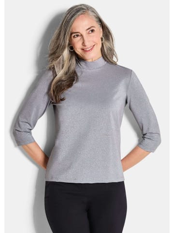 GOLDNER Kurzgröße:  Glitzer-Viskose-Oberteil mit Halbarm in grau