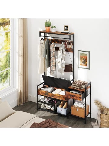 COSTWAY Garderobenständer mit Schuhbank in Braun