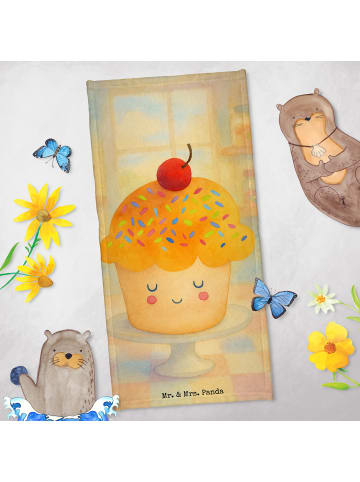 Mr. & Mrs. Panda Strandtuch Cupcake Design ohne Spruch in Gelb Pastell