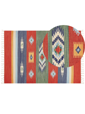 Beliani Kelim KAMARIS in Bunt/Rot/Blau - (W) 140 x (L) 200 cm