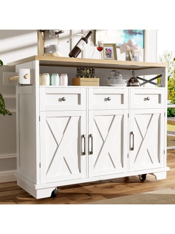 ABRIHOME Kücheninsel mit multifunktionalem Stauraum 118×43-80×98cm in Weiß