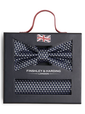 Finshley & Harding London Fliege und Einstecktuch in marine schilf - 0001
