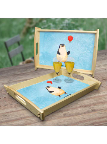 Mr. & Mrs. Panda Holz Serviertablett Pinguin Luftballon ohne Spruch in Eisblau
