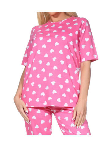 NORMANN Schlafanzug kurzarm Oberteil Pyjama Shirt Top in pink