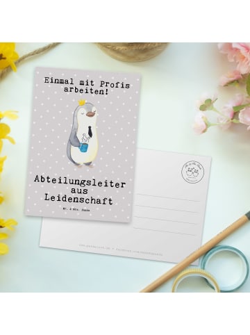 Mr. & Mrs. Panda Postkarte Abteilungsleiter Leidenschaft mit Spruch in Grau Pastell