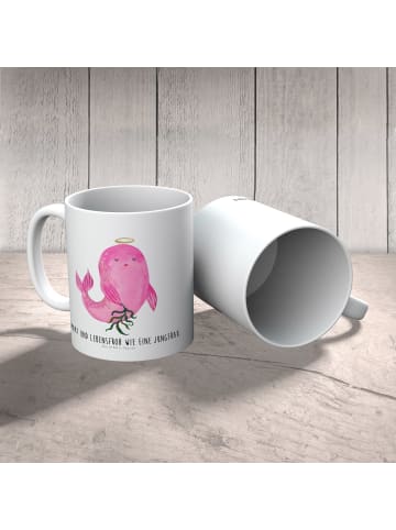 Mr. & Mrs. Panda Kindertasse Sternzeichen Jungfrau mit Spruch in Weiß