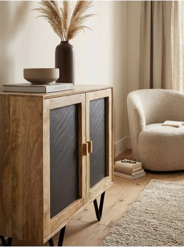 KADIMA DESIGN Sideboard 80x75x35 cm Massivholz / Stein-Optik Anrichte Braun,