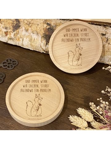 Mr. & Mrs. Panda Holzuntersetzer Eichhörnchen Blume mit Spruch in Transparent