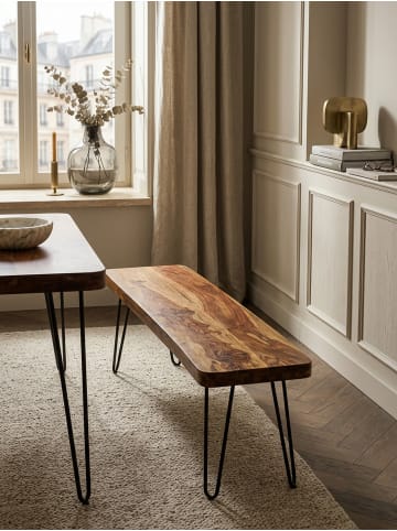 KADIMA DESIGN Sitzbank Massivholz | Landhausstil, Metallbeine, Verschiedene Größen in Braun