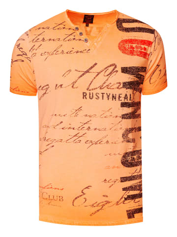 Rusty Neal V-Neck T-Shirt mit Seitlichem Logo-Print in Orange