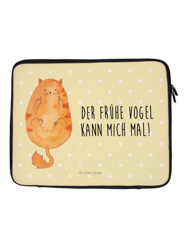 Mr. & Mrs. Panda Notebook Tasche Katze Frühaufsteher mit Spruch in Gelb Pastell