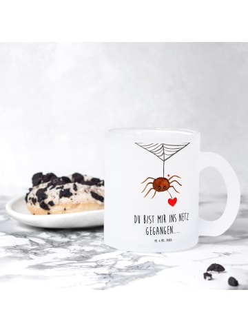 Mr. & Mrs. Panda Glas Spinne Agathe Liebe mit Spruch in Transparent