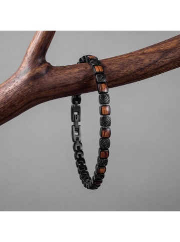 Holzkern Herrenarmband Edelstahl Peppered Zebrano/Schwarz