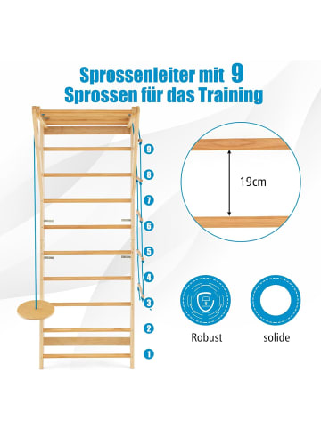 COSTWAY Sprossenwand Klettergerüst Indoor Kletterwand in Hellbraun