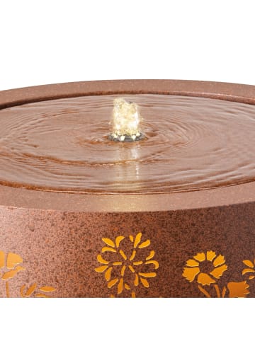 MARELIDA LED Brunnen mit Blumenwiese Gartenbrunnen D: 50cm in rostbraun
