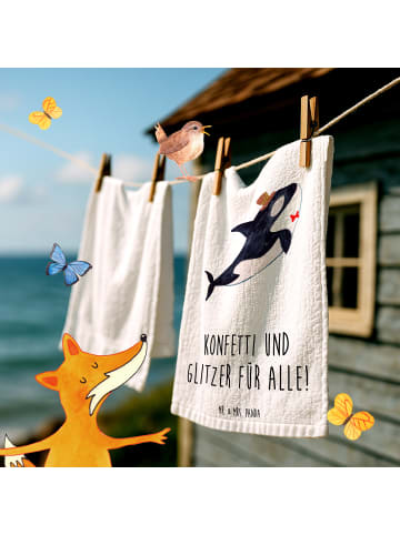 Mr. & Mrs. Panda Gästehandtücher Orca Zylinder mit Spruch in Weiß