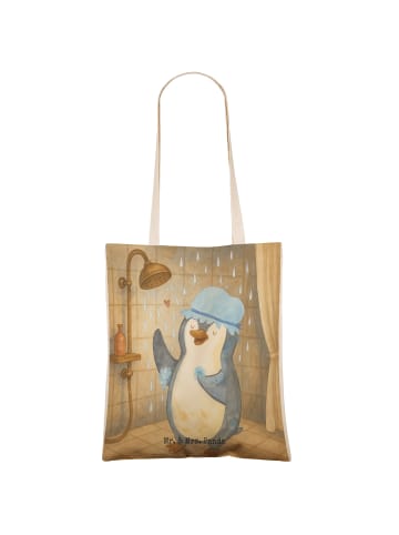 Mr. & Mrs. Panda Einkaufstasche Pinguin Duschen Design ohne Spruch in Weiß