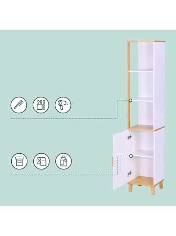 relaxdays Badezimmerschrank in Weiß/ Natur - (B)33 x (H)169 x (T)31 cm