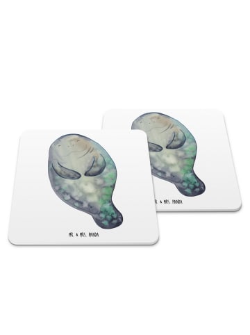 Mr. & Mrs. Panda Untersetzer für Gläser Seekuh Happy ohne Spruch in Weiß