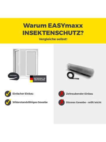 EASYmaxx Moskitonetz Fenster 4er-Set 150x180cm schwarz mit Klettverschluss Transparent
