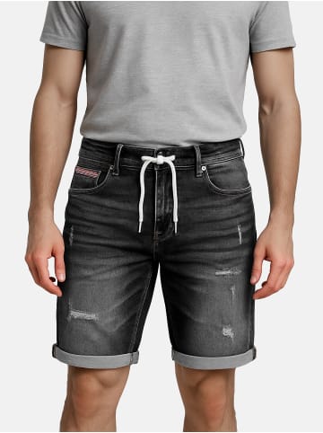 EGOMAXX Bermuda Jeans Shorts mit Kordelzug und Umschlag in Schwarz