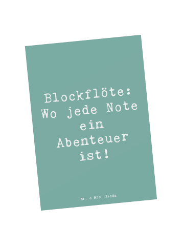 Mr. & Mrs. Panda Postkarte Spruch Abenteuer Blockflöte mit Spruch in Meeresbrise