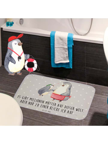 Mr. & Mrs. Panda duschmatte Pinguin mit Kind mit Spruch in Grau Pastell
