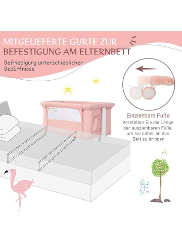 COSTWAY 3 in 1 Beistellbett in Rosa