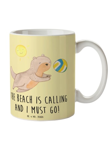 Mr. & Mrs. Panda Kaffeebecher Sommer Meer Strand mit Spruch in Gelb Pastell