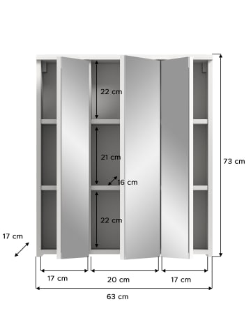 xonox.home Spiegelschrank in weiß/weiß hochglanz - (B) 63 x (H) 73 x (T) 21