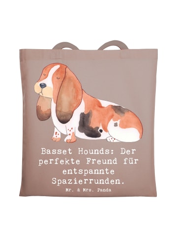 Mr. & Mrs. Panda Tote Bag Basset Hound Freund mit Spruch in Braun Pastell