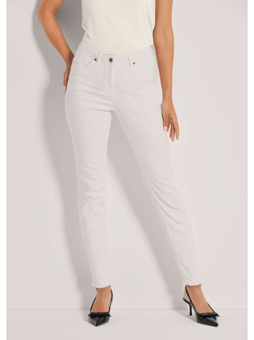 MADELEINE Mid Waist Skinny-Hose mit Fransen in perlweiß