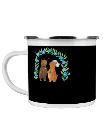 Mr. & Mrs. Panda Camping Emaille Tasse Henna-Abend Magie mit Spruch in Schwarz