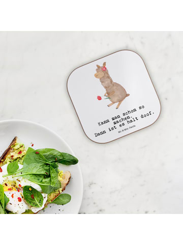 Mr. & Mrs. Panda Untersetzer für Gläser Alpaka Blume mit Spruch in Weiß