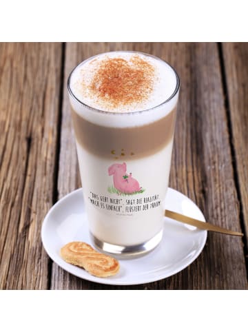 Mr. & Mrs. Panda Latte Macchiato Glas Schwein Glück mit Spruch in Transparent