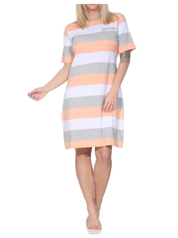 NORMANN kurzarm Nachthemd Blockstreifen 125 214 101 in apricot