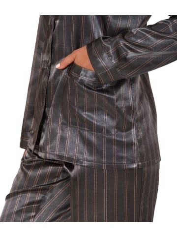 NORMANN Lange atin Pyjama durchgeknöpft - 41479 in anthrazit