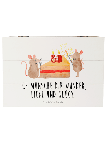 Mr. & Mrs. Panda Holzkiste 80. Geburtstag Mäuse Kuchen mit Spruch in Weiß