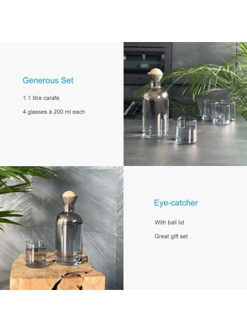 Intirilife Karaffe mit 4 Gläsern Set in Smokey Grau